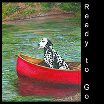 acrylic painting of dalmatian in canoe