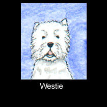 miniature watercolor painting of west highland terrier dog