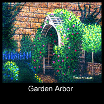 painting of garden arbor with flowers