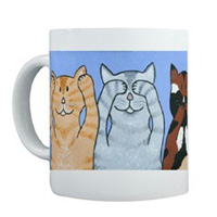 cat mug- hear no, see no, speak no evil